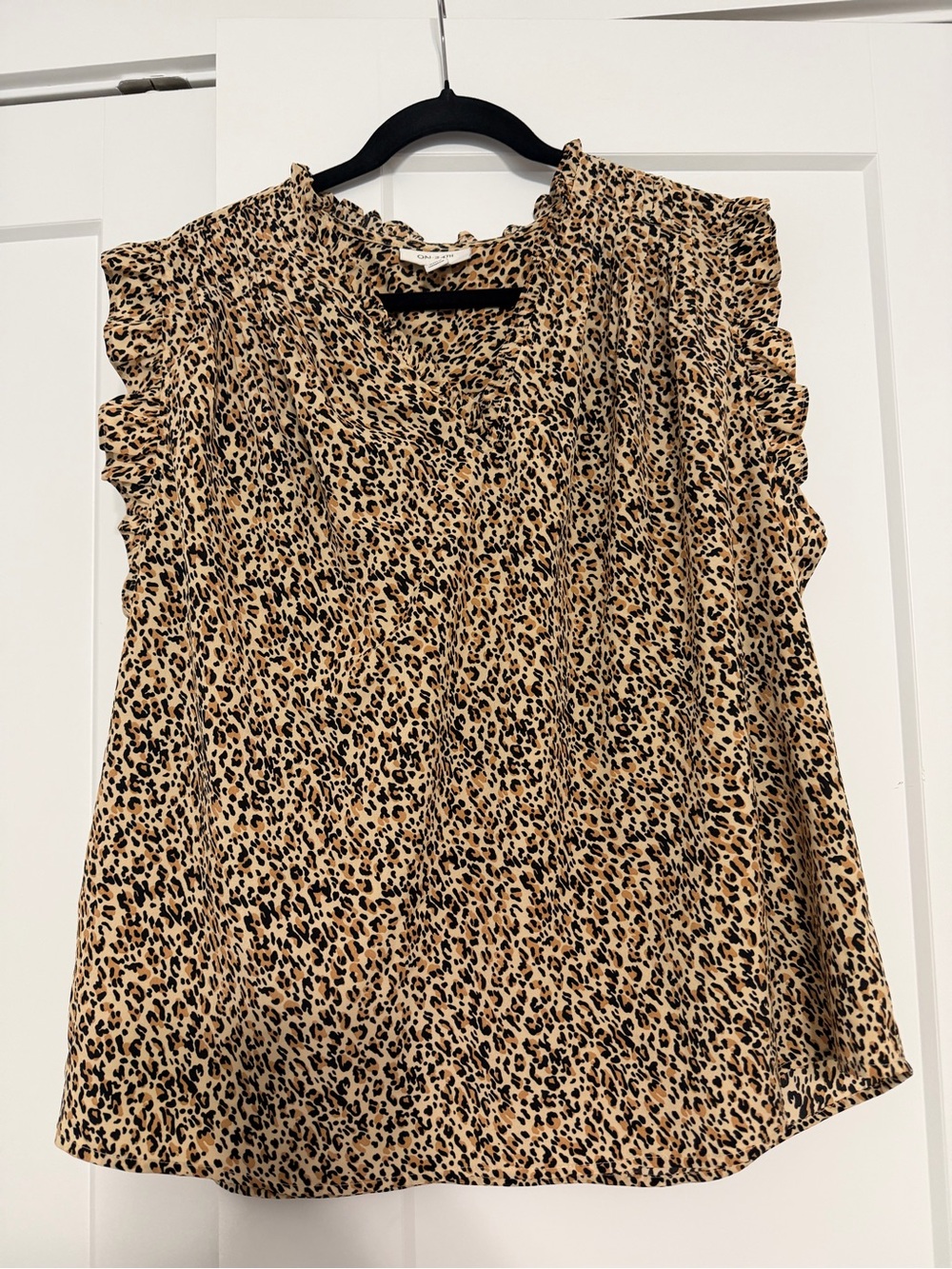 Ruffle Sleeve Leopard Print Blouse - Tan/Black
